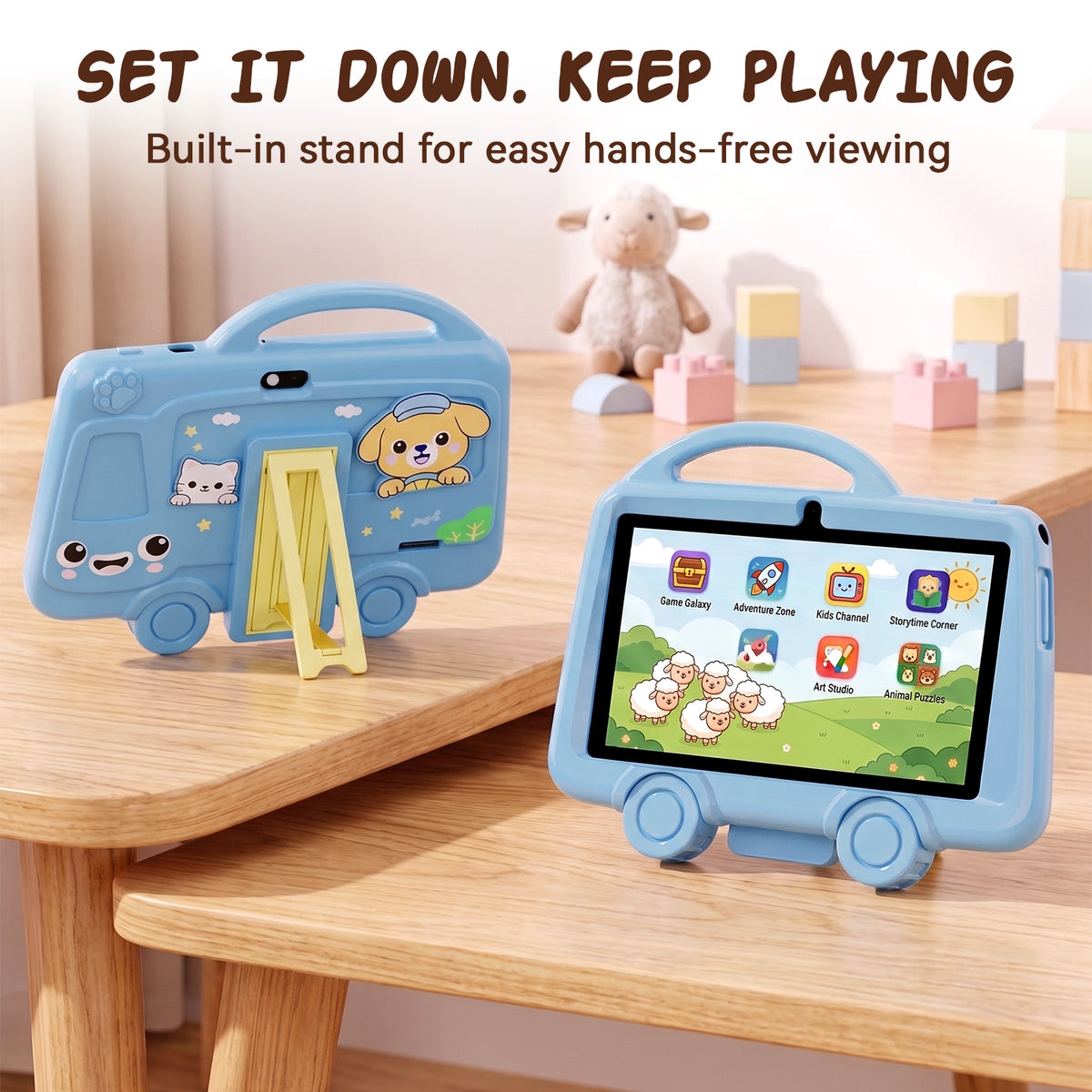 K8 7 Inch Kids Tablet, Android 11, Educational Learning Content, Expandable Storage Up to 6GB (2GB+32GB), Multi-Function Parental Controls, Large 3000mAh Battery, Anti-Drop Kid Case, Blue