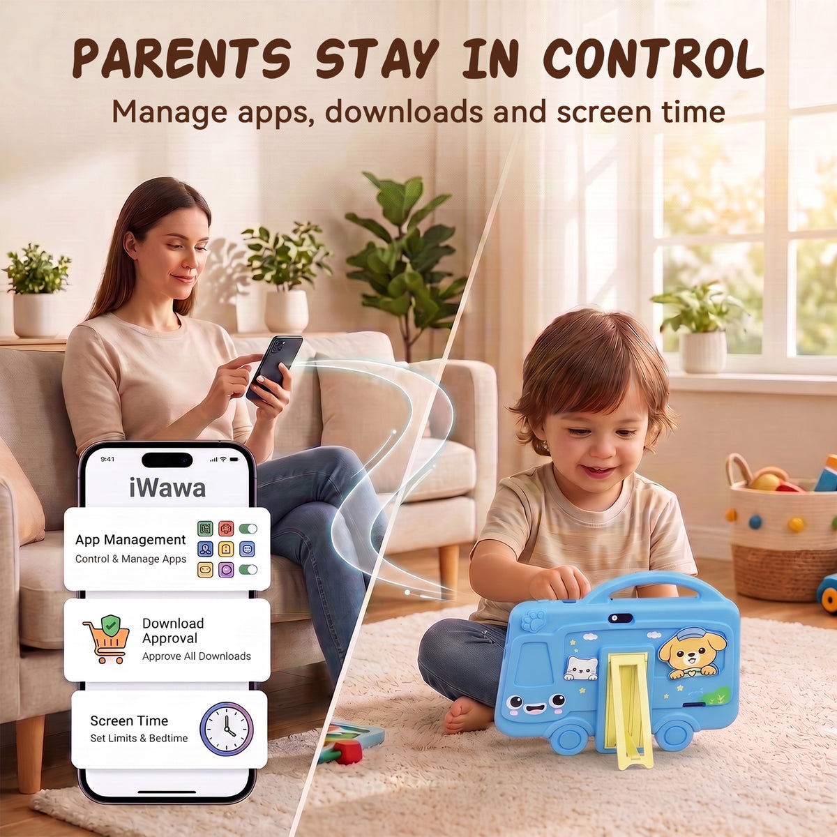 K8 7 Inch Kids Tablet, Android 11, Educational Learning Content, Expandable Storage Up to 6GB (2GB+32GB), Multi-Function Parental Controls, Large 3000mAh Battery, Anti-Drop Kid Case, Blue