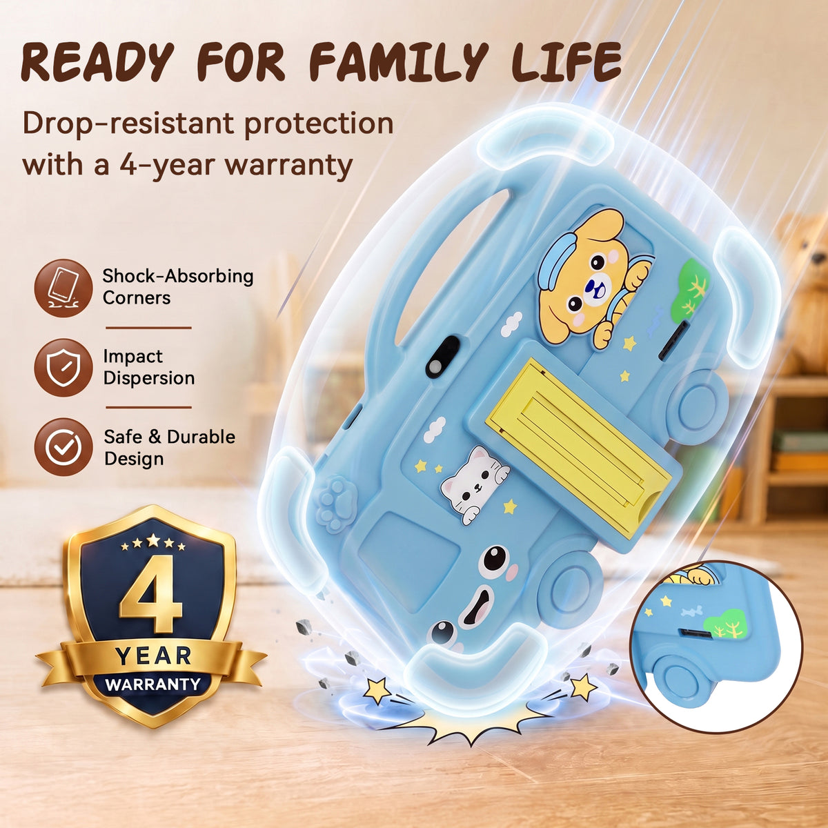 K8 7 Inch Kids Tablet, Android 11, Educational Learning Content, Expandable Storage Up to 6GB (2GB+32GB), Multi-Function Parental Controls, Large 3000mAh Battery, Anti-Drop Kid Case, Blue