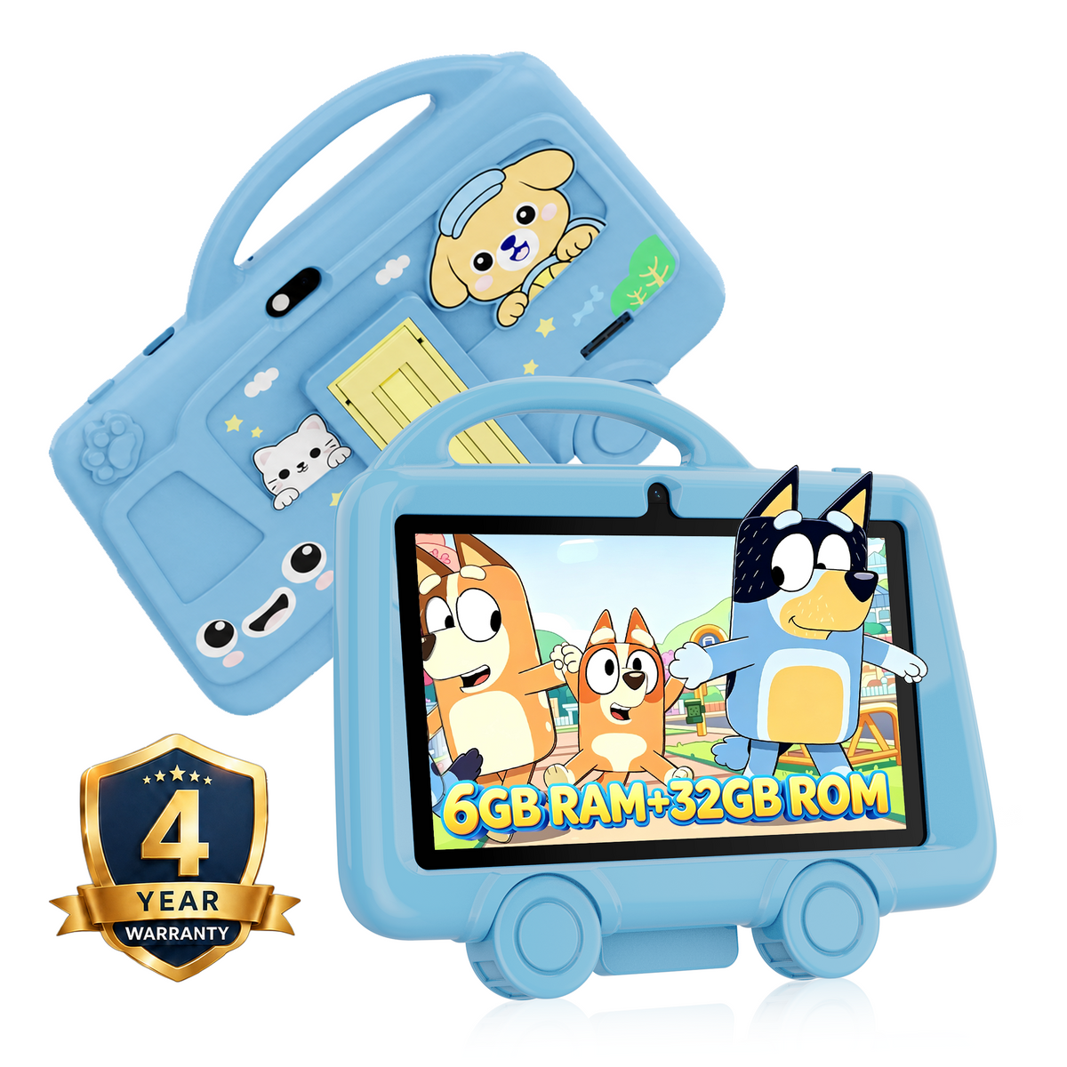 K8 7 Inch Kids Tablet, Android 11, Educational Learning Content, Expandable Storage Up to 6GB (2GB+32GB), Multi-Function Parental Controls, Large 3000mAh Battery, Anti-Drop Kid Case, Blue