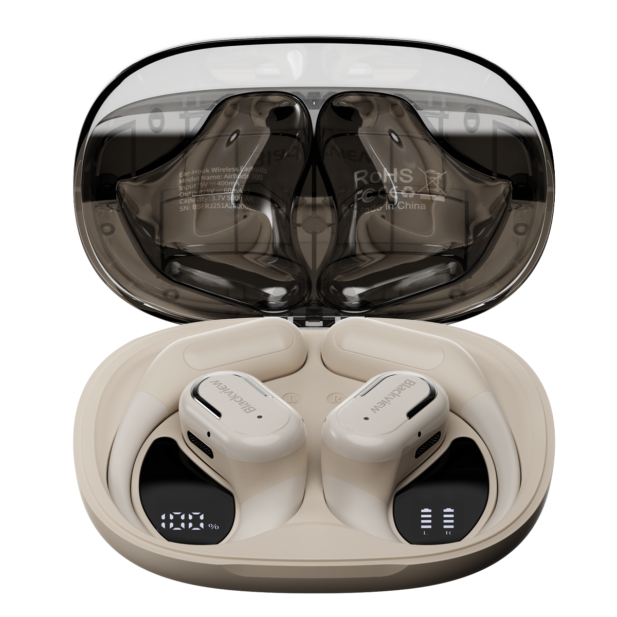 Blackview AirBuds 300 IPX5 Waterproof Smart Digital Power Display ENC Noise Cancellation Microphone Bluetooth 6.0 Open-ear OWS Earbuds