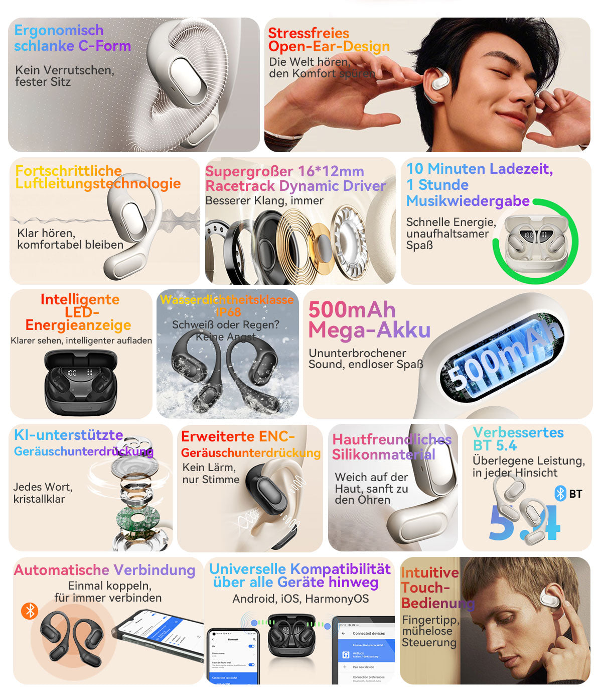 Blackview Airbuds 200 IP68 wasserdichte Open-Ear-TWS-Ohrhörer