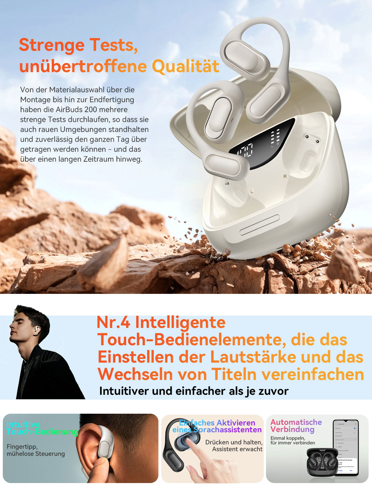 Blackview Airbuds 200 IP68 wasserdichte Open-Ear-TWS-Ohrhörer