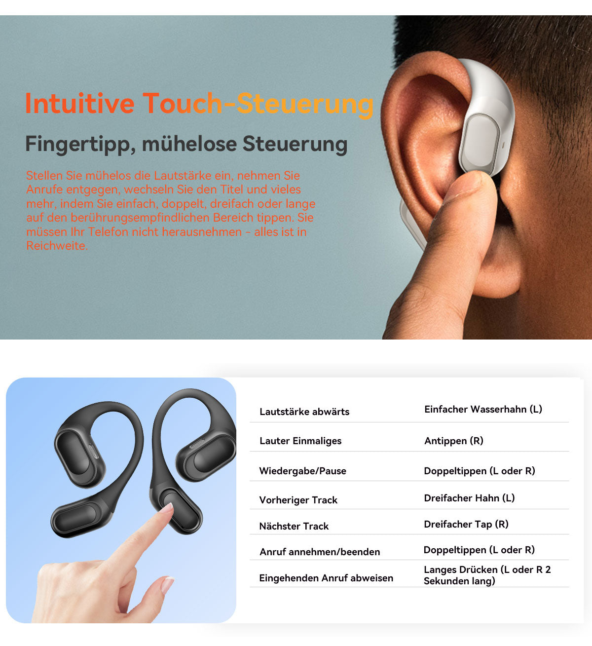 Blackview Airbuds 200 IP68 wasserdichte Open-Ear-TWS-Ohrhörer