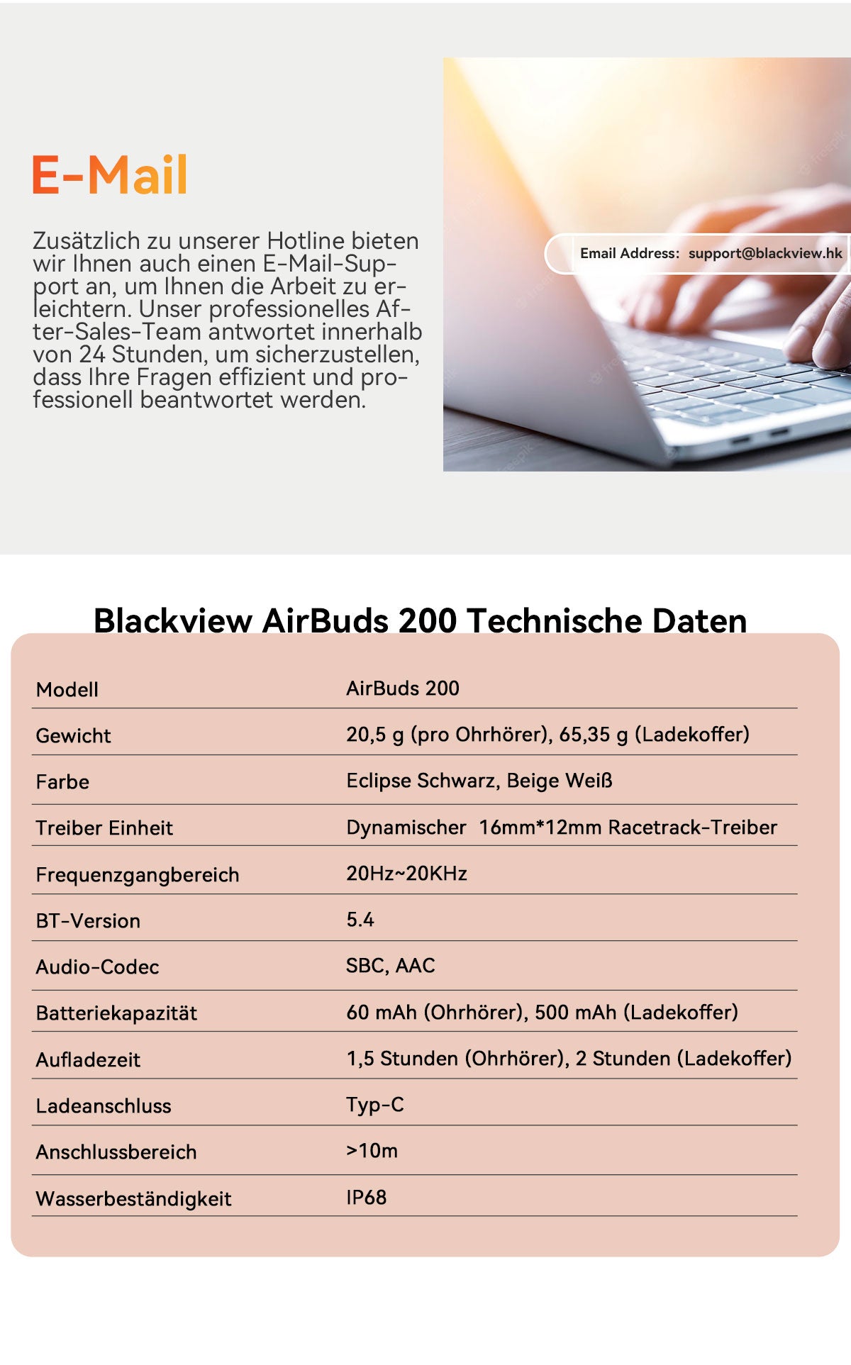 Blackview Airbuds 200 IP68 wasserdichte Open-Ear-TWS-Ohrhörer