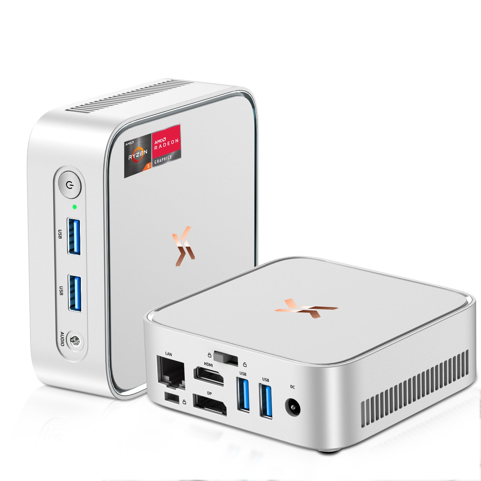 Huidun H80 Mini-PC AMD Ryzen 5 3500U (MAX 3,7 GHz), 16 GB 512 GB, Office-Heimcomputer, Dual-Display, WiFi 5 BT4.2, 3 Jahre Garantie, für Laptop, Monitor (Silber)