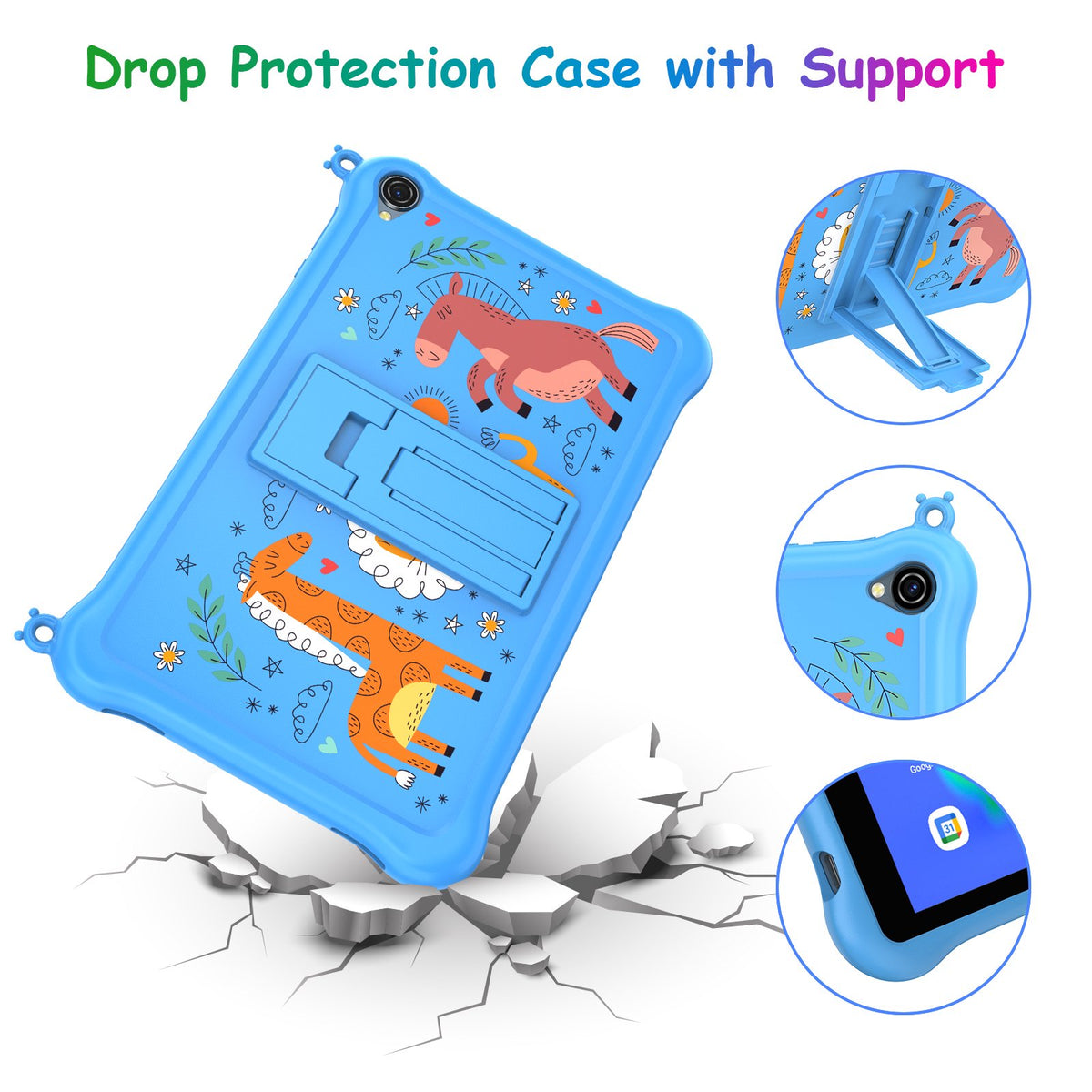 K8 7 Inch Kids Tablet, Android 11, Educational Learning Content, Expandable Storage Up to 6GB (2GB+32GB), Multi-Function Parental Controls, Large 3000mAh Battery, Anti-Drop Kid Case, Blue