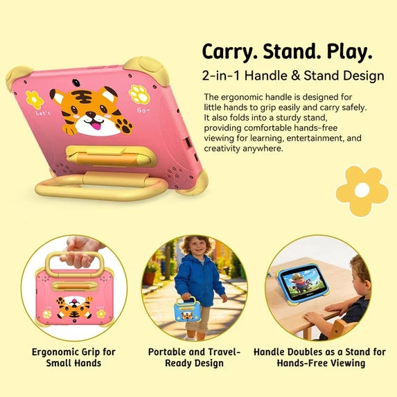 Blackview LINK Lite Kids 7 Zoll IPS Bildungs-Tablet, Android 11 Quad-Core, 2GB RAM 32GB ROM erweiterbar auf bis zu 6GB, WiFi Bluetooth GPS, Kindersicherung, 3000mAh Akku, Schutzhülle, Pink