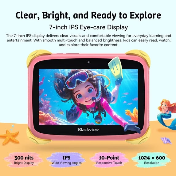 Blackview LINK Lite Kids 7 Zoll IPS Bildungs-Tablet, Android 11 Quad-Core, 2GB RAM 32GB ROM erweiterbar auf bis zu 6GB, WiFi Bluetooth GPS, Kindersicherung, 3000mAh Akku, Schutzhülle, Pink