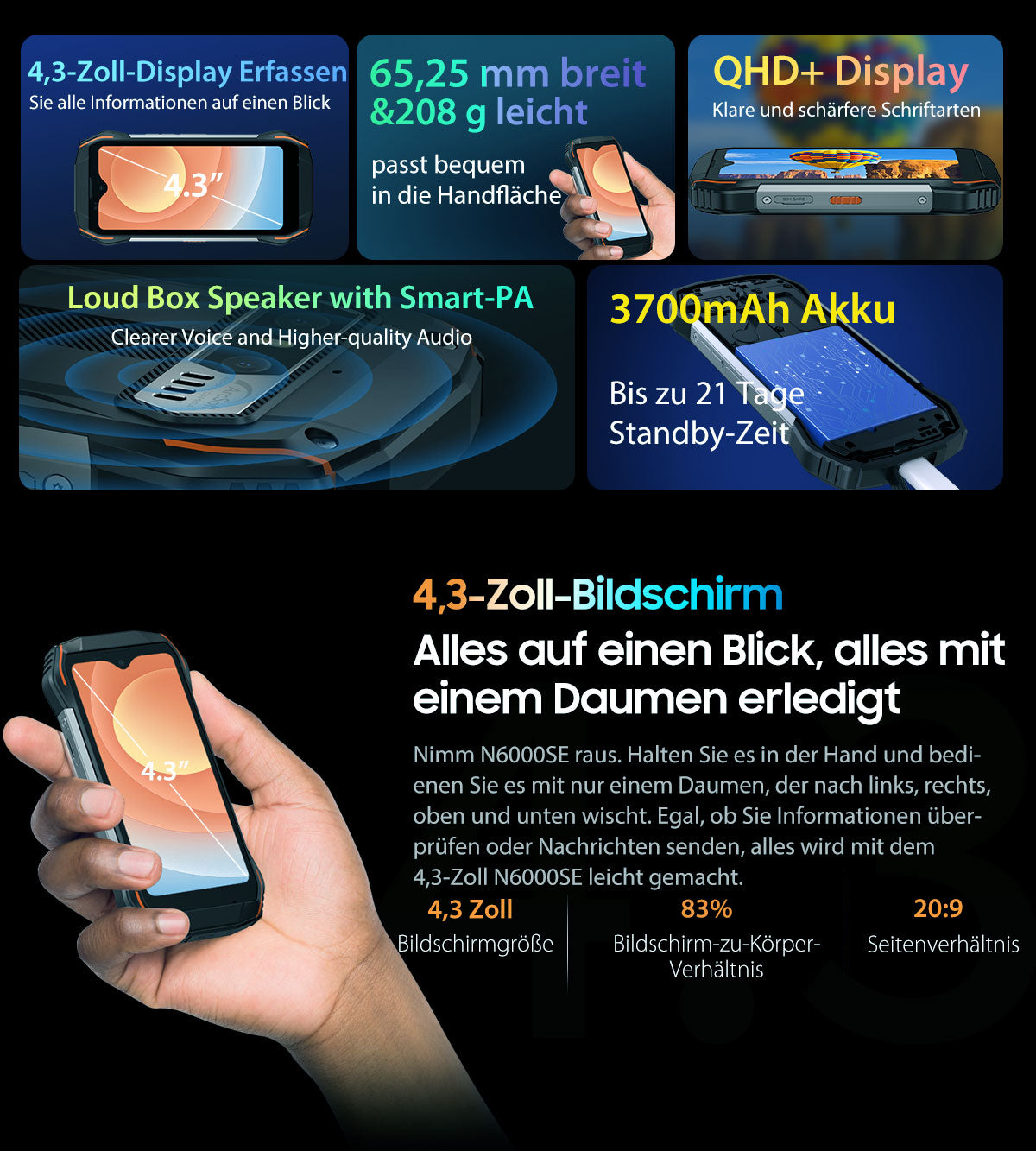 Blackview N6000SE 4,3-Zoll-Mini-Robust-Telefon