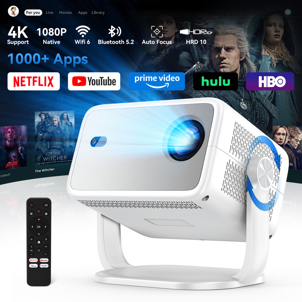 Blackview Huidun PT10 Bis zu 200 Zoll 4K 1080P Smart Heimkino-Projektor