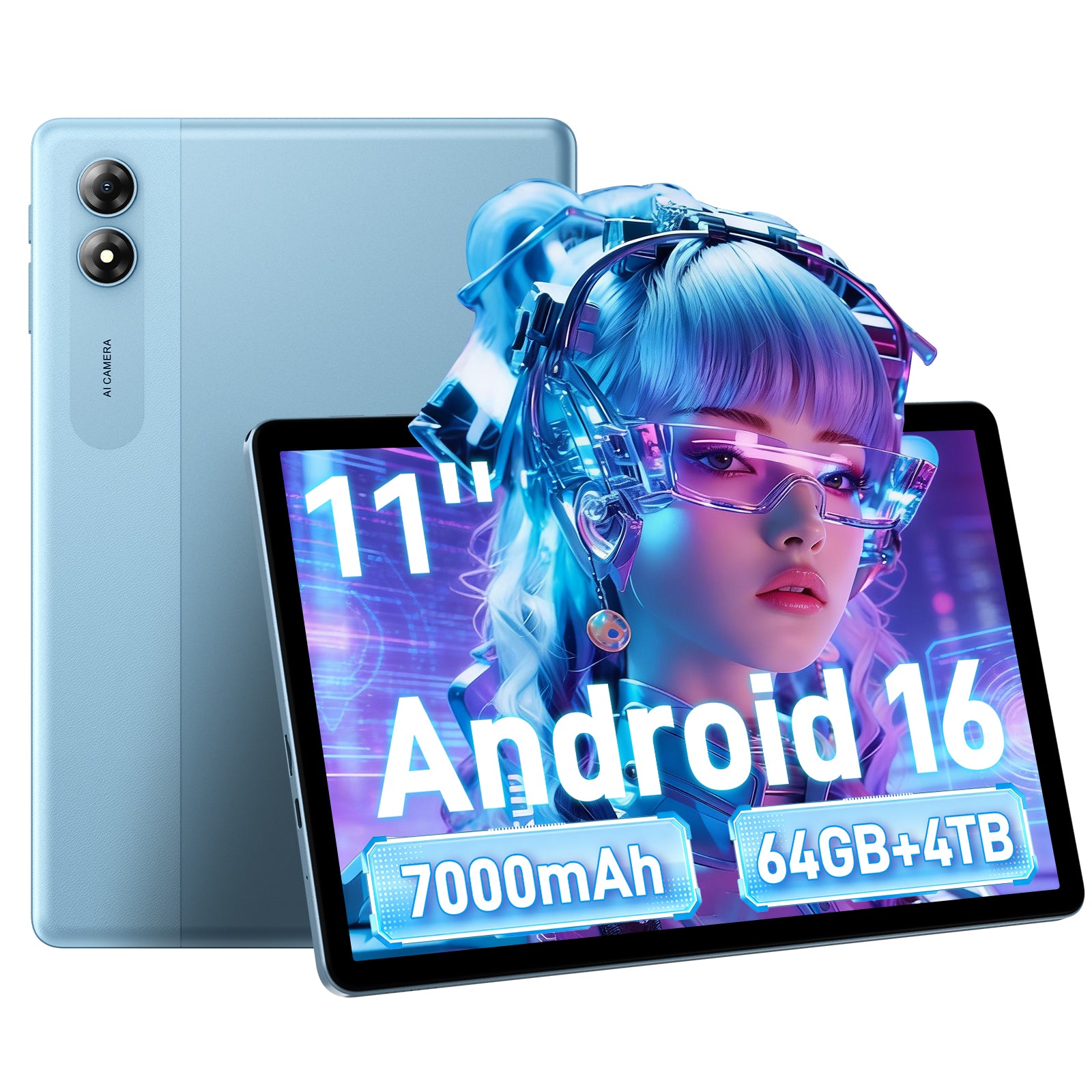 TABWEE 11" Android 16 AI Tablet, 16GB+64GB (bis zu 4TB), 7000mAh, 5G WiFi, Kindersicherung, kindersicher und seniorenfreundlich für Lernen, Streaming und Arbeit
